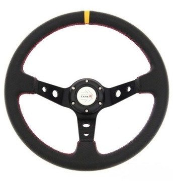 KIEROWNICA SPORTOWA RAJDOWA TUNINGI SKÓRZANA WZRÓ CARBON ŻÓŁTY PASEK 35-cm