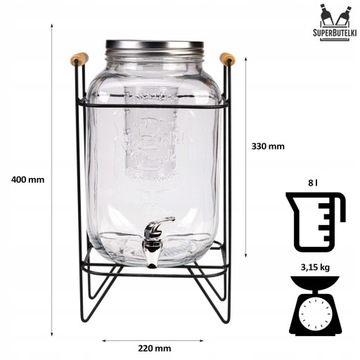 Стеклянная банка с краном 8л для напитков, лимонада на подставке + ВСТАВКА