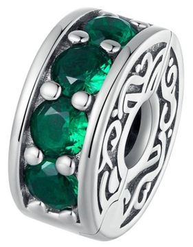 Charms Klips Stoper Charms Srebro 925 Charm Zielony