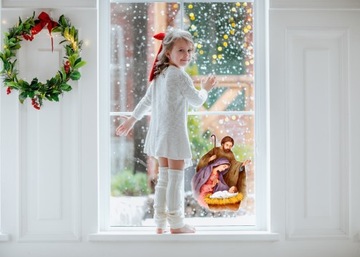 РОЖДЕСТВЕНСКАЯ наклейка на окно, вертеп, РОЖДЕСТВО 03