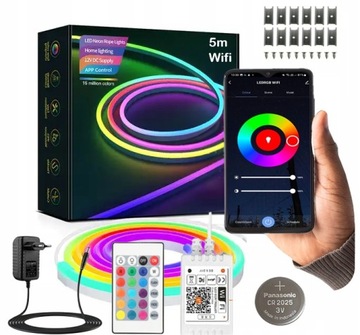 TAŚMA NEON LED 5M 5050 RGB WIFI TUYA APLIKACJA PILOT WODODPORNA PASEK 12V