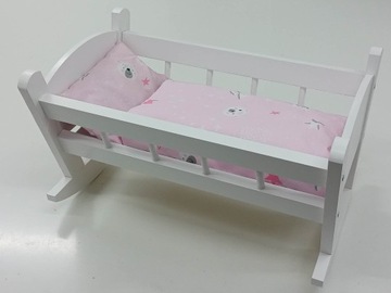 KOŁYSKA DLA LALEK BIAŁA + POŚCIEL Z MATERACEM