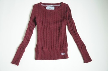 SUPERDRY Bordowy dopasowany sweter + logo S