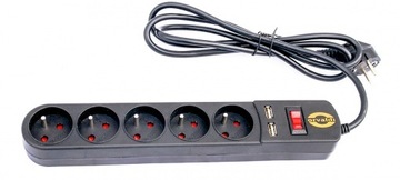 Orvaldi ORV5 1,5m USB | Listwa zasilająca | przeciwprzepięciowa 210J, 5 gni