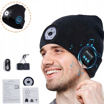 CZAPKA ZIMOWA SŁUCHAWKI BLUETOOTH ŚWIATŁEM LED