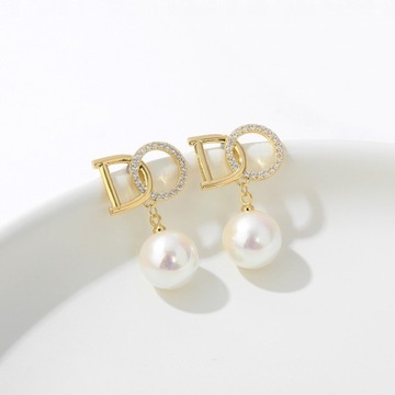 Luxury Crystal Pearl Gold Color Drop Earrings