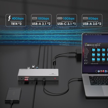 Stacja dokująca WAVLINK Thunderbolt 4 98 W PD, pojedynczy wyświetlacz 8K lub podwójny 4K