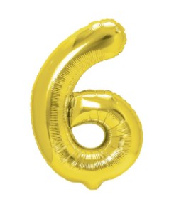 BALON FOLIOWY CYFRA '6' ZŁOTA 100 CM, SUPER PAK