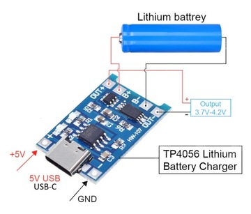 Модуль BMS, зарядное устройство для литий-ионных аккумуляторов 18650 TP4056 USB-C 5V 1A / 0032