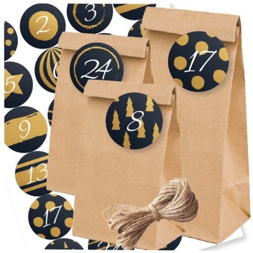 KALENDARZ ADWENTOWY torebki papierowe DIY zestaw