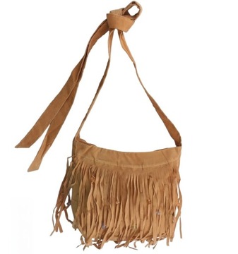 Torebka zamszowa z frędzlami w kolorze beżowym