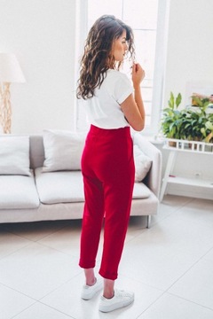 Czerwone damskie spodnie bawełniane dresy kant L