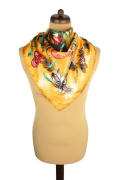 Женский шарф желтый шарф с разноцветными цветами