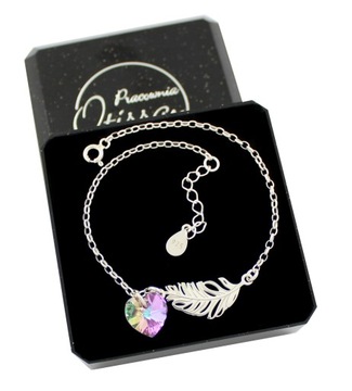 BRANSOLETKA SREBRNA DAMSKA Z PIÓRKIEM PIÓRKO + SWAROVSKI *DO WYBORU pudełko
