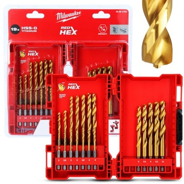 Wiertła Tytanowe Metalu HSS-G TiN 19el Milwaukee