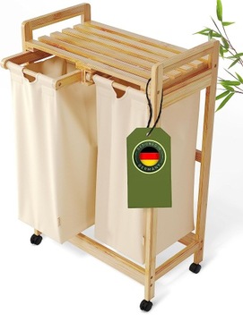 KOSZ NA PRANIE Dwukomorowy BAMBUSOWY z Półką S11
