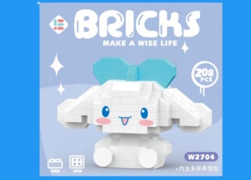 Klocki Hello Kitty Sanrio Figurka Kotek Cinnamoroll Niebieski 208 elementów