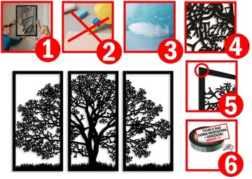 АЖУРНАЯ КАРТИНА ОТДЕЛКА НА СТЕНЫ ДЕРЕВО 3D ДЛЯ ГОСТИНОЙ ПАНЕЛИ TRIPTIQUE LARGE XL