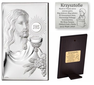 Srebrny Obrazek I Komunia Jezus Pamiątka + Grawer