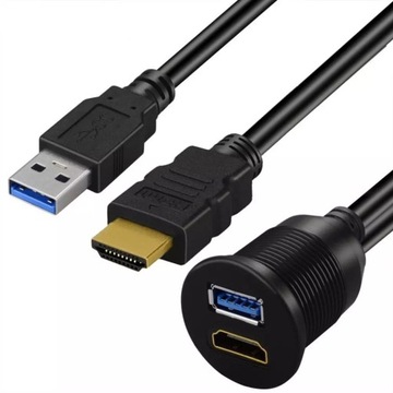 Przedłużacz 2m USB 3.0 HDMI gniazdo panel PORZĄDNY