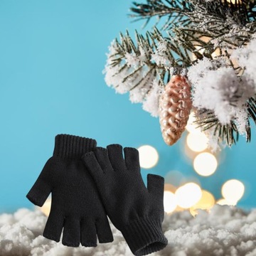 Rękawiczki bawełniane czarne zimowe BEZ PALCÓW ciepłe uniwersalne