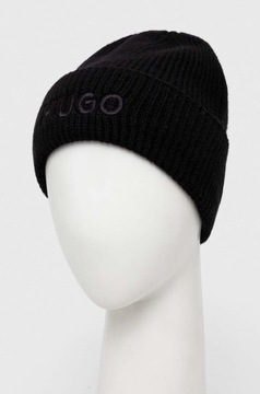 HUGO czapka z domieszką wełny kolor czarny 50500970