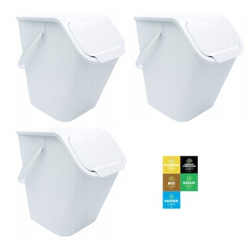 Kosz do segregacji biały 3x25l pojemnik + naklejki