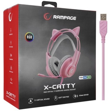 Rampage RM-K91 X-CATTY Розовые наушники USB 7.1 RGB