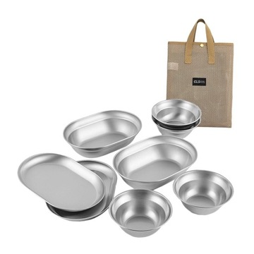 Stainless Steel Plates and Bowls Camping Cutlery Set 8x Salad Bowl Camping