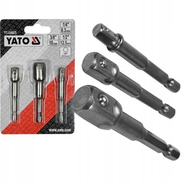 YATO KOMPLET ZESTAW ADAPTERÓW HEX DO NASADEK 1/4 3/8 1/2 STAL 40CR YT-04685