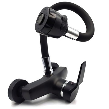 НАСТЕННЫЙ КУХОННЫЙ смеситель, ЧЕРНЫЙ, ГИБКИЙ ИЗЛИК, ДВЕ ФУНКЦИИ, ГИБКИЙ ХРОМ