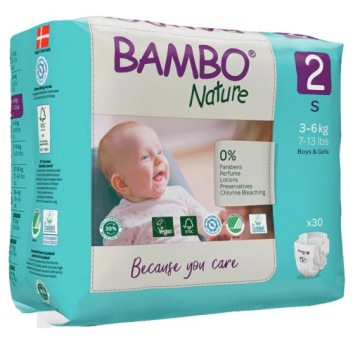 Дышащие памперсы ECO-FRIENDLY NURSES 2 MINI 3-6кг 30шт BAMBO NATURE