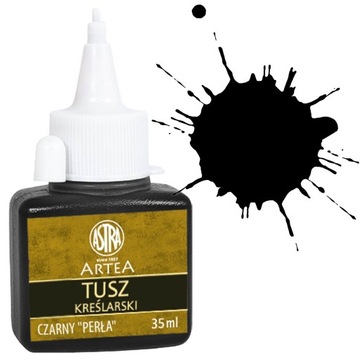 Tusz kreślarski do kaligrafii rysunku 35 ml Astra CZARNY PERŁA