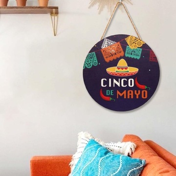 Мексиканская фиеста деревянная вывеска, висящая на входной двери Синко де Майо, стиль C