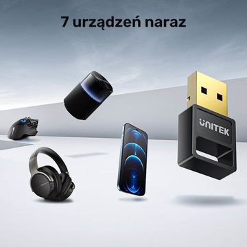 Bluetooth-адаптер Unitek v 5.3 BLE EDR USB-A черный, до 7 устройств, 30 м