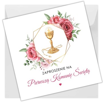 Zaproszenia na komunię + koperty 10 szt Róże