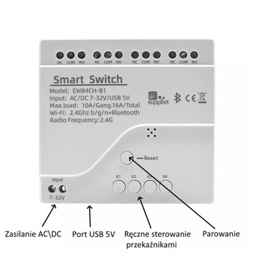 Sonoff 4-канальный беспотенциальный Wi-Fi-контроллер eWeLink, источник питания 7-32 В, USB
