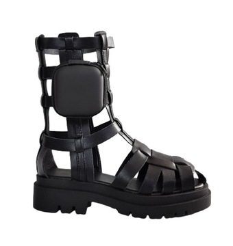 CZARNE BUTY RZYMIANKI GLADIATORKI Z KIESZONKĄ 40