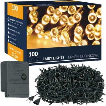 100 светодиодных елочных гирлянд, НАРУЖНЫЕ/ИНТЕР-ПИТАНИЕ, СВЕТОВАЯ ГИРЛЯНДИЯ, 8,5 м, ТЁПЛЫЙ БЕЛЫЙ