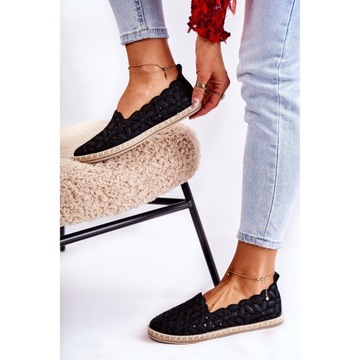 Czarne Tkanina Buty Damskie Espadryle PE1 r.40