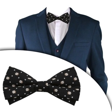 Muszka męska czarna elegancka mucha w pudełku