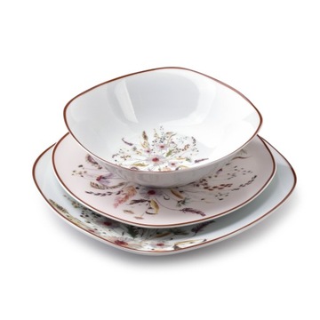Komplet obiadowy dla 6 osób PORCELANA Talerz Miska Na prezent W kwiaty