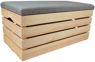 DREWNIANA PUFA DUŻA 80CM KUFER SIEDZISKO Z OBICIEM