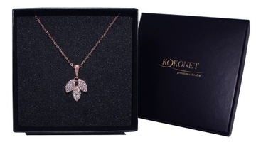 Łańcuszek DROBNY listki BOHO ŚLUB kryształy RÓŻOWE