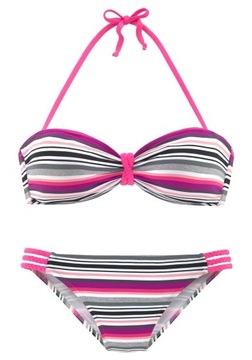 VENICE BEACH bikini w kolorowe PASKI 36A/B GÓRA