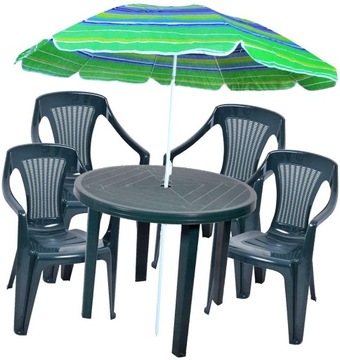ZIELONY BRYLANT MEBLE OGRODOWE 4+1 OKRĄGŁY STÓŁ KRZESŁA +PARASOL
