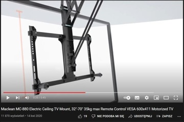 Потолочное электрическое крепление для телевизора + пульт дистанционного управления.