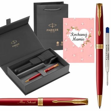 PARKER SONNET DŁUGOPIS CZERWONY ZŁOTY ETUI PREZENT DLA KOBIETY GRAWER ETUI