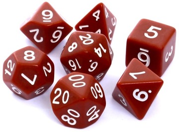 KOMPLET KOŚCI DO GRY RPG MATOWE BRĄZOWE REBEL