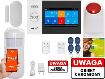 BEZPRZEWODOWY ALARM LCD GSM APP SYRENY WIFI TUYA